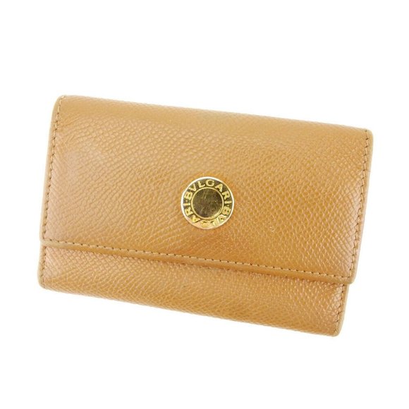Bulgari key case logo button light brown gold Women Men Authentic - Picture 1 of 8